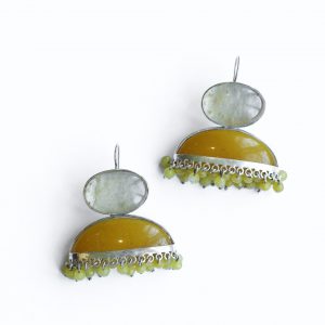 گوشواره نقره با سنگ کهربا و کوارتز 